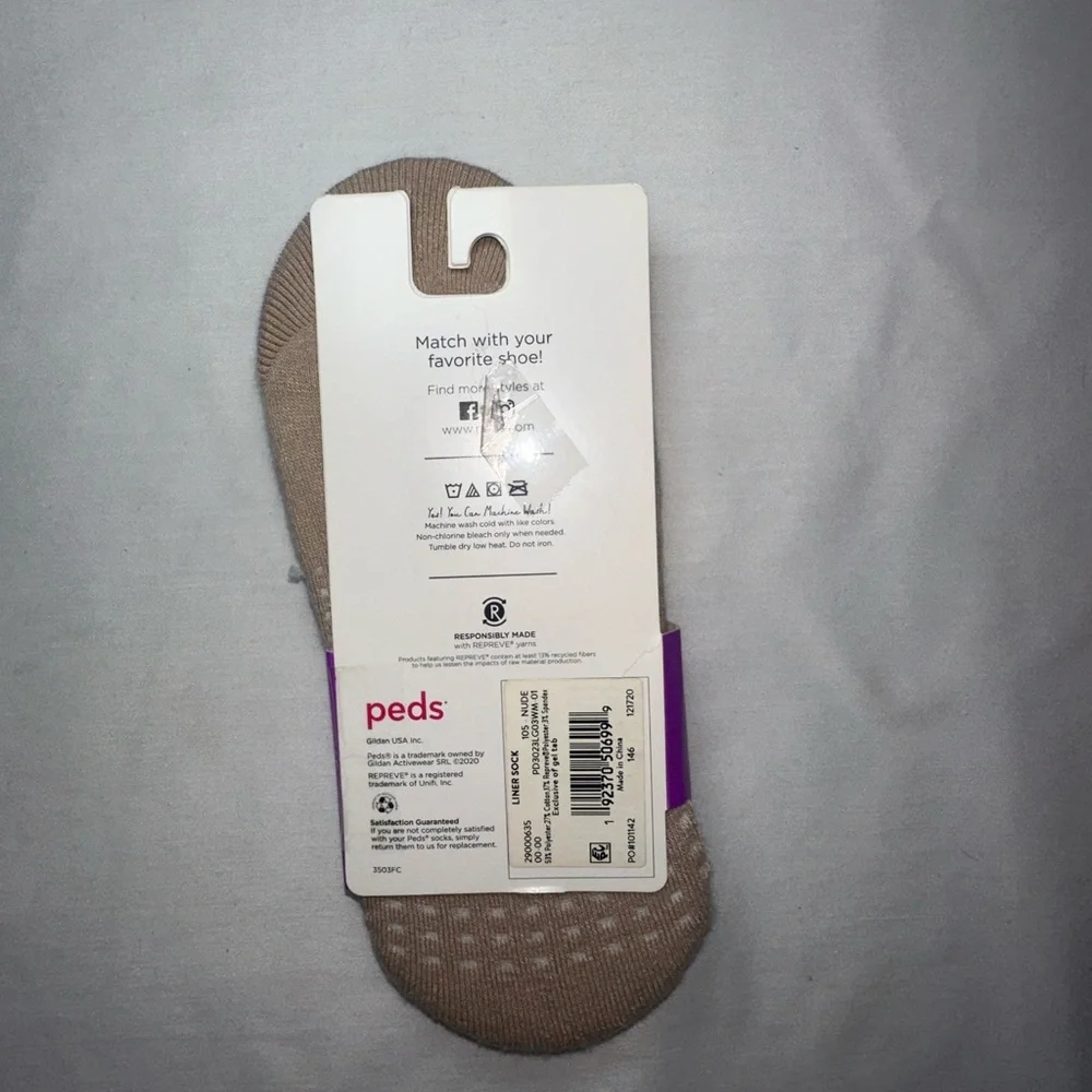 Peds Nude No Show Socks 2 Pair Cushion Gel Grip Extended Womens Shoe Size 8-12